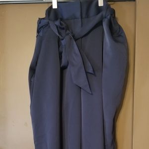 Loft satin paperbag tie waist wide leg pants